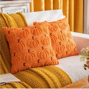 Set of 2 Pumpkin Fall Decorative Throw Pillow Covers 18"x18"